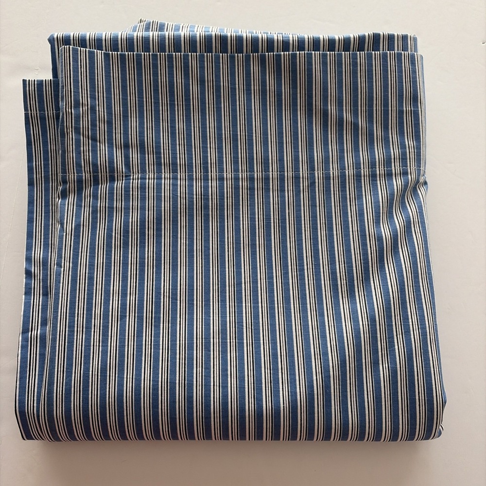 Vintage Ralph Lauren Queen Flat Sheet Blue White Navy Stripe 100% Cotton USA